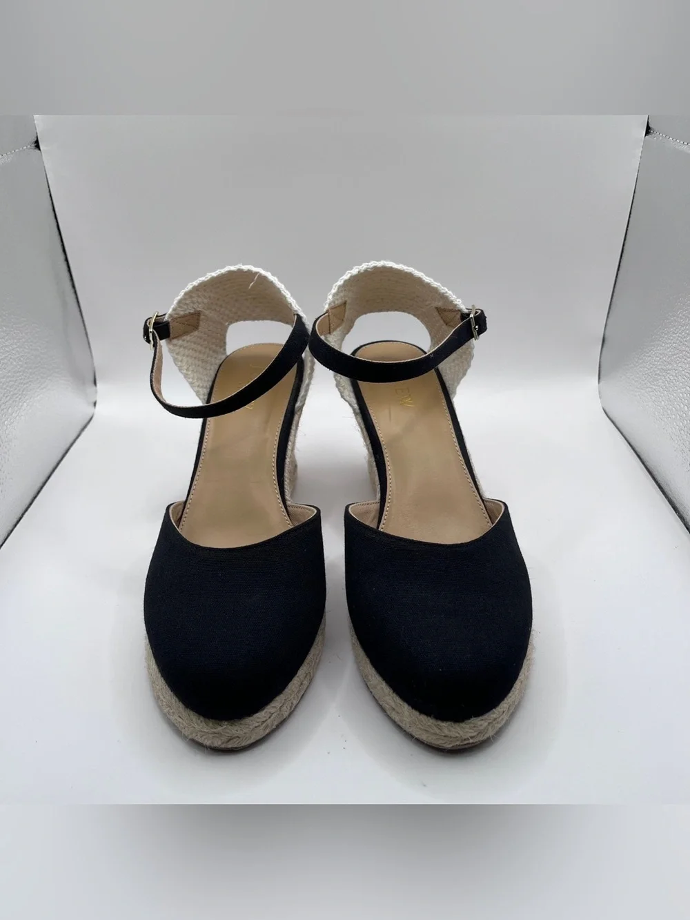 J.Crew Ankle-strap espadrille wedges black size 8